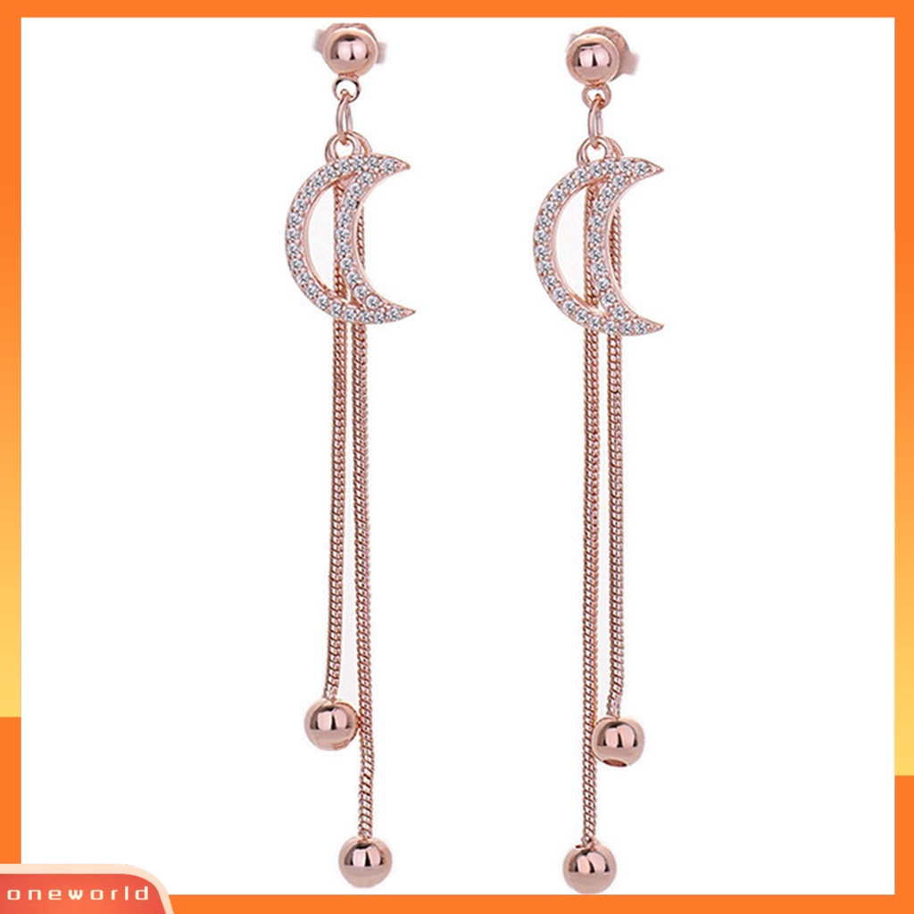 [WOD] 1pasang Anting Rumbai Electroplate Anti Gores Hias Berkilau Berlian Imitasi Perhiasan Earring Studs Perlengkapan Gaun