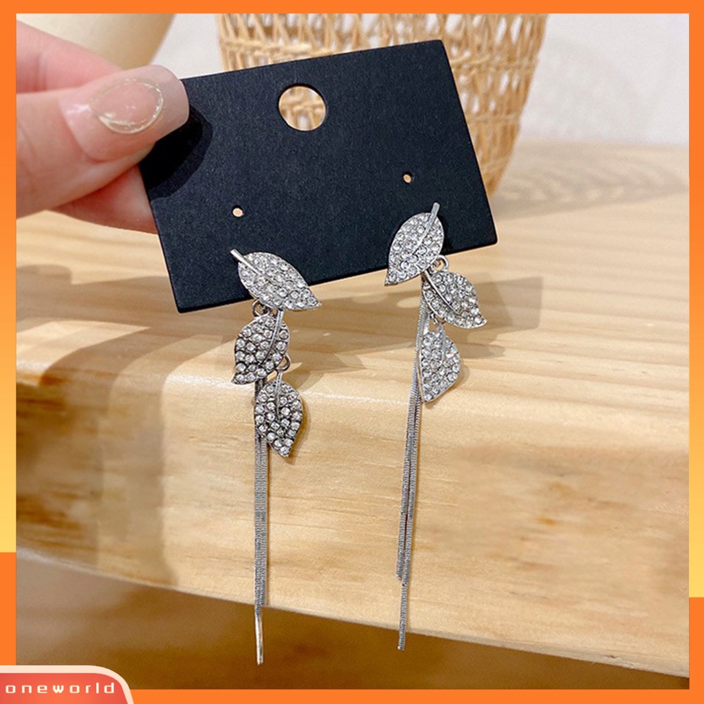 [WOD] 1pasang Anting Drop Rumbai Daun Bahan Alloy Kilau Cerah Anting Panjang Untuk Pesta Cocktail