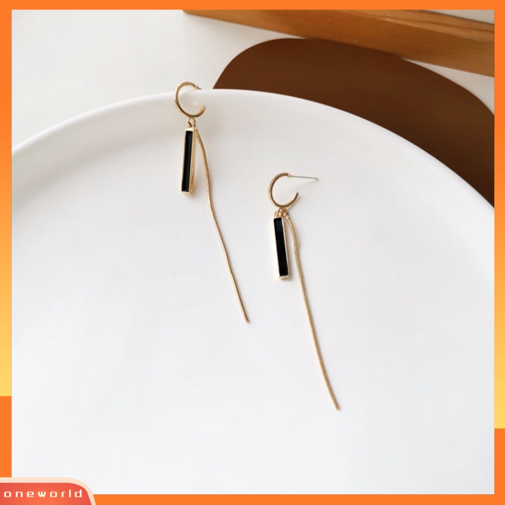 [WOD] 1pasang Wanita Linear Earrings Warna Kontras Indah Tepi Halus Klasik Panjang Rumbai Leaverback Earrings Anting Perjamuan