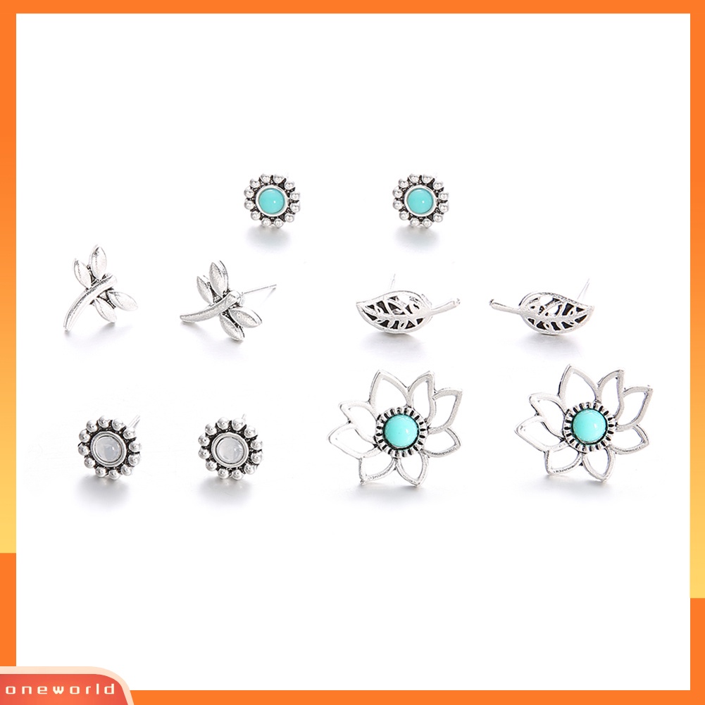 [WOD] 5pasang Ear Studs Set Capung Berongga Daun Bunga Gadis Tanggal Anting Pesta