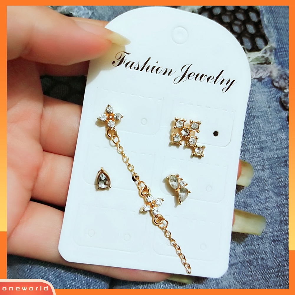 [WOD] 4 Pcs Berlian Imitasi Mengkilap Cross Rumbai Wanita Anting Perhiasan Pesona Pesta Ear Studs