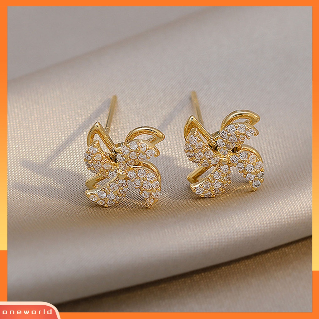 [WOD] Ear Studs Berputar Bentuk Kincir Angin Berlian Imitasi Gaya Korea Mengkilap Semua Pertandingan Stud Earrings Aksesoris Perhiasan