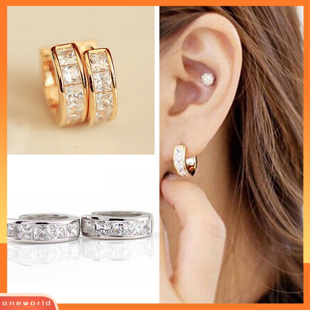[WOD] Lady Girl Berlian Imitasi Bertatahkan Elegan Telinga Hoops Studs Huggie Earrings Perhiasan