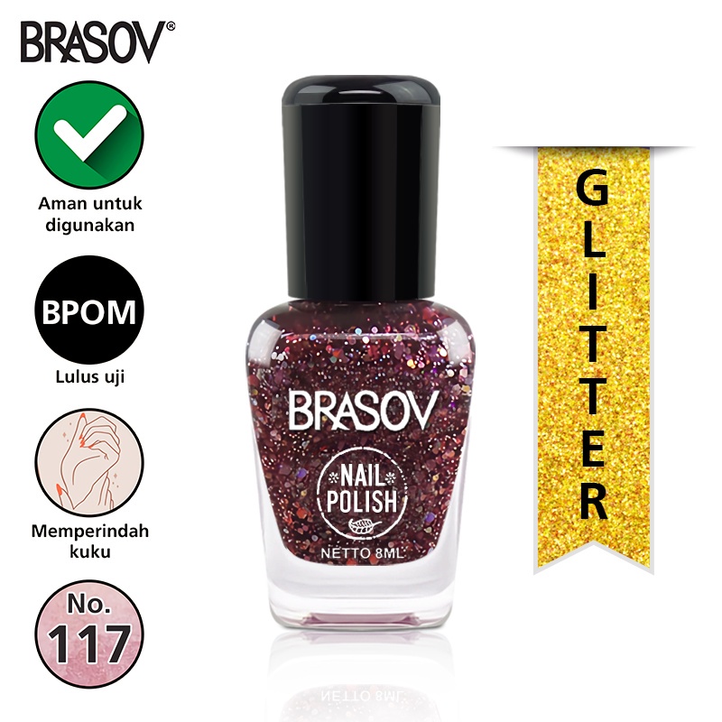 BRASOV Kutek Cat Kuku Glitter 8 ML Kutek Glitter Nail Polish Glitter BPOM