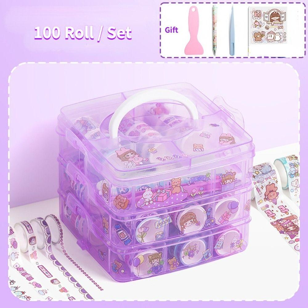 MXBEAUTY Washi Tape Set Scrapbook Kreatif Dekoratif Kerajinan Perekat Diri Diary Album Tangan Akun Kartun Stiker Set