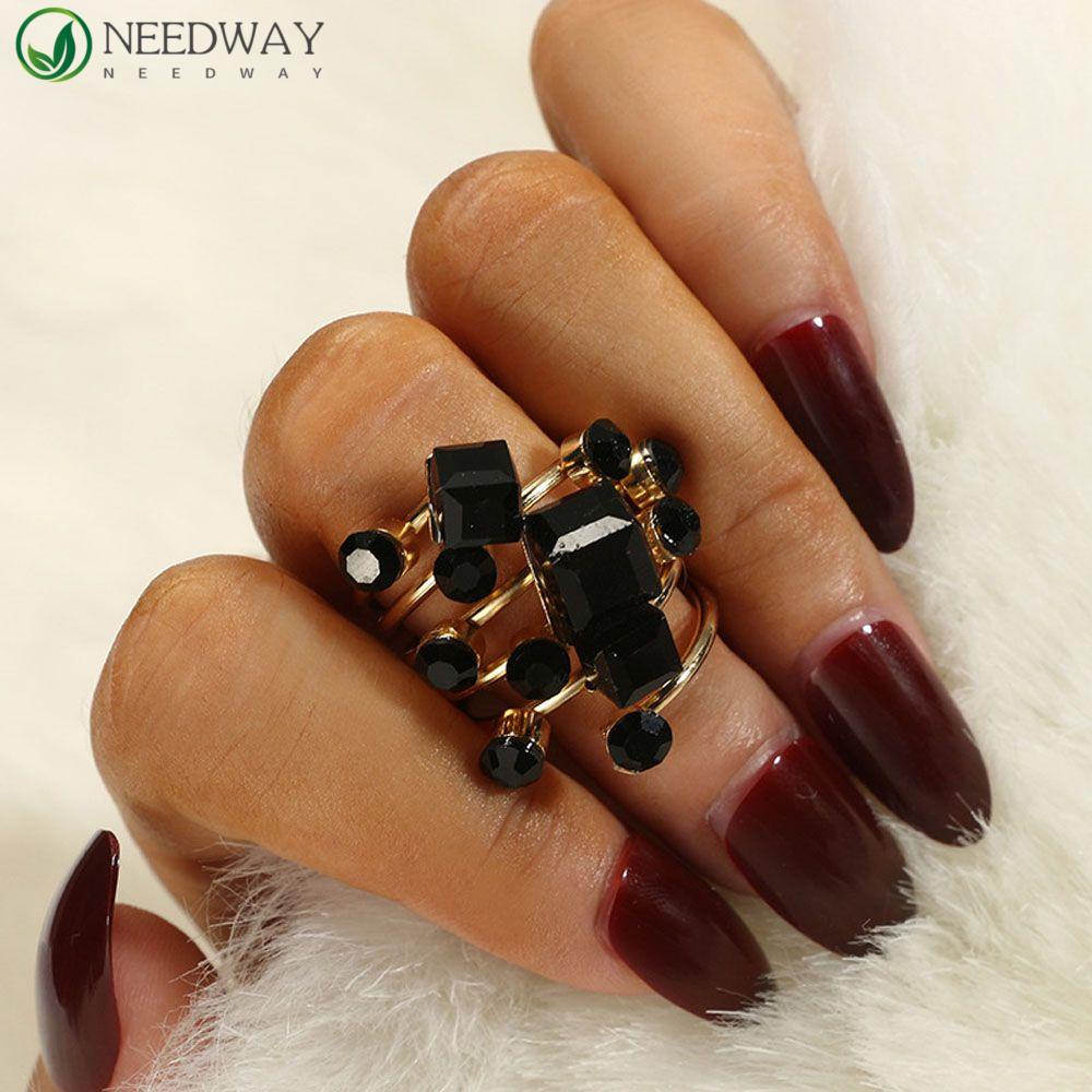 Needway Finger Ring Punk Untuk Wanita Midi Rings Opening Knuckle Finger Black Simple Jewelry