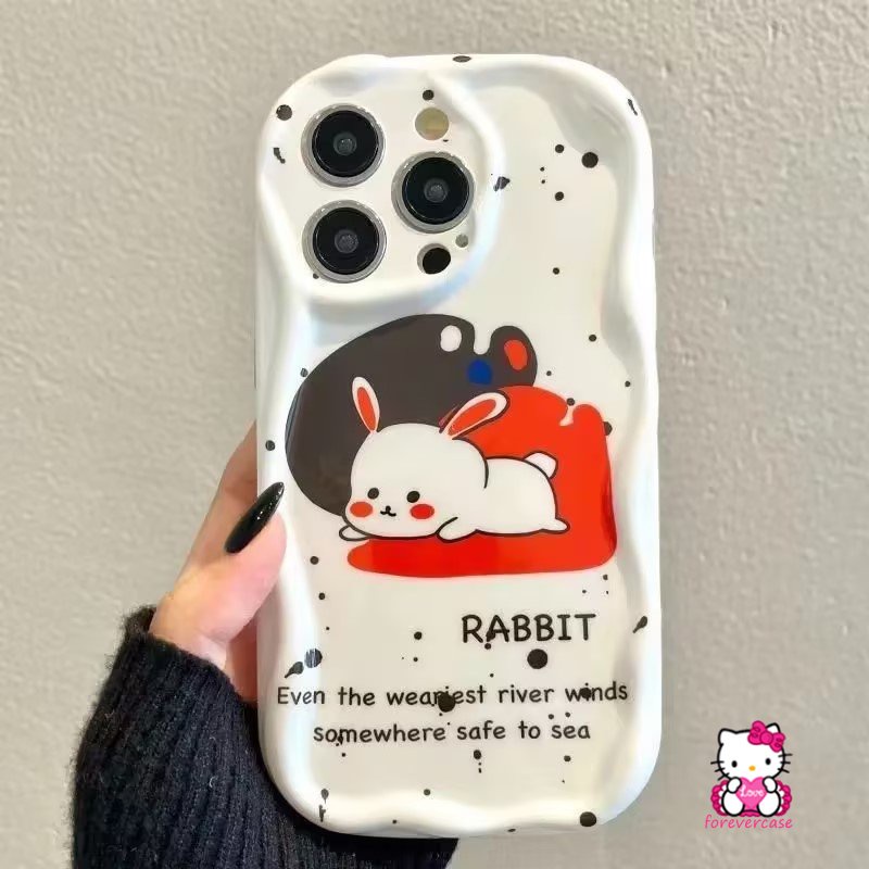 Case Kartun Kelinci Hewan Bunga Warna-Warni Untuk Realme C53 C55 C21Y C30 C35 C25 C25Y C11 C31 C33 C20 C25s C20A C3 C1 C21 C15 C12 6i 5s 5i 9i 7i 57 Casing Tepi Bergelombang 3D Lembut