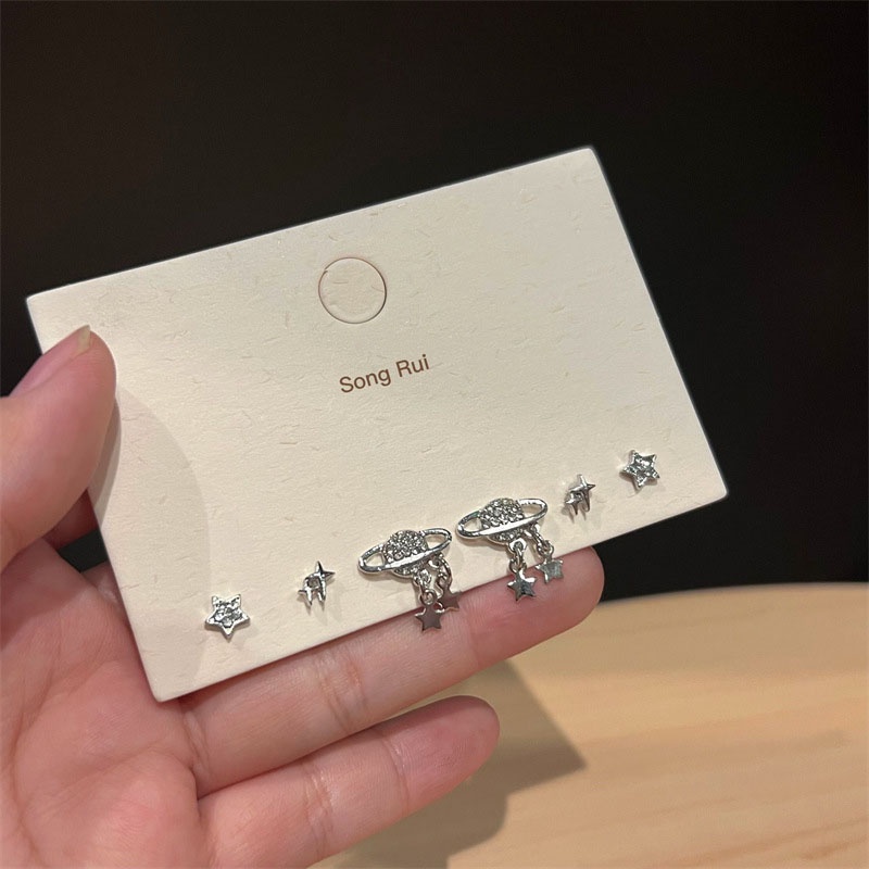 3pasang /Set Set Anting Geometris Ikatan Simpul Bintang Zircon Fashion Alloy Untuk Wanita