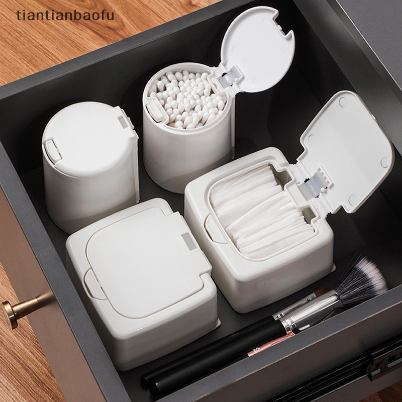 [tiantianbaofu] Pop window type storage box Cotton swab box Persegi Panjang double grid circular simple storage Benda Kecil Aksesoris Rambut Kelas Butik