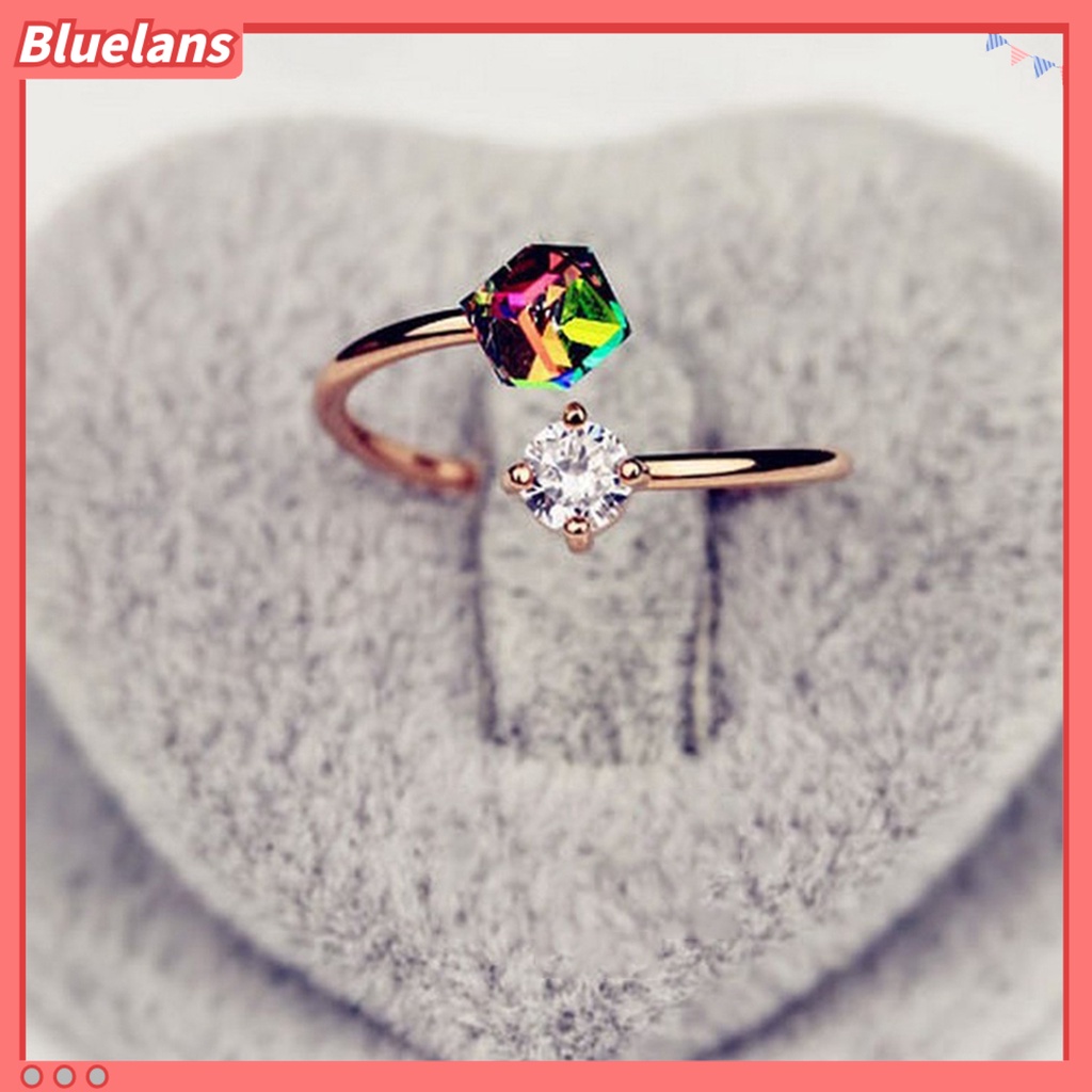 [BLS] Cincin Cincin Jari Adjustable Multicolor Berlian Imitasi Alloy Tahan Luntur Untuk Pertunangan