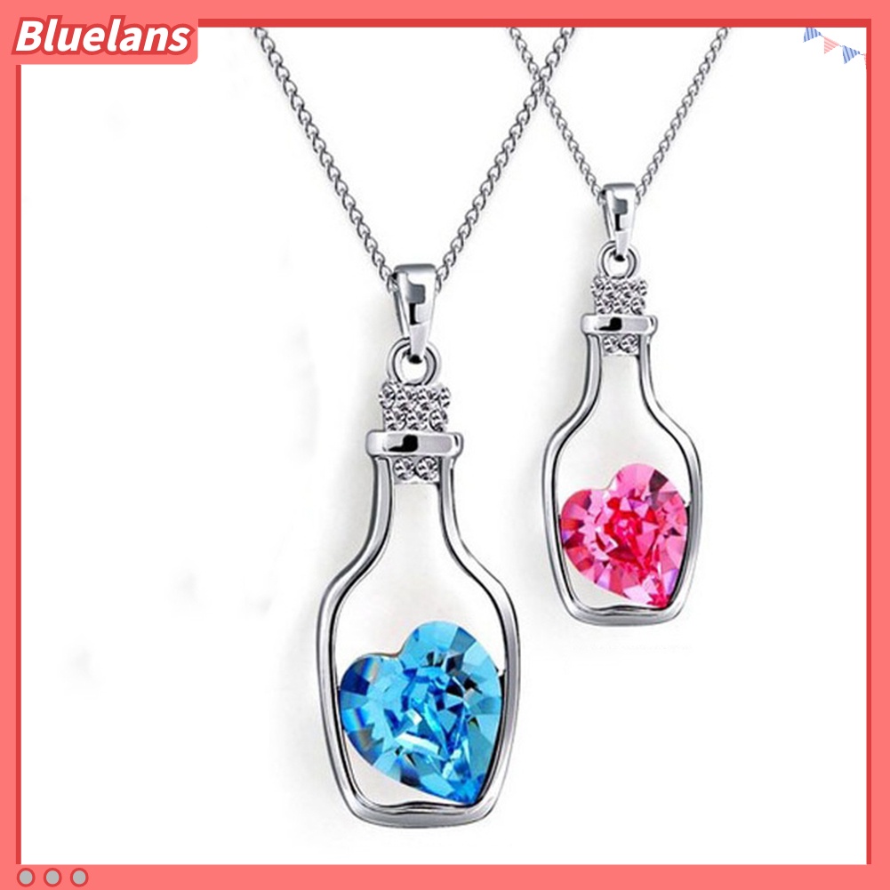 [BLS] Wanita Mode Drift Botol Liontin Hati Berlian Imitasi Bertatahkan Kalung Perhiasan Hadiah