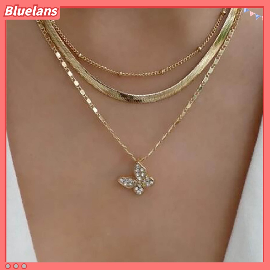 [BLS] Wanita Kalung Multi-Layer Busur Perhiasan Electroplating Bright Luster Kalung Perhiasan Hadiah