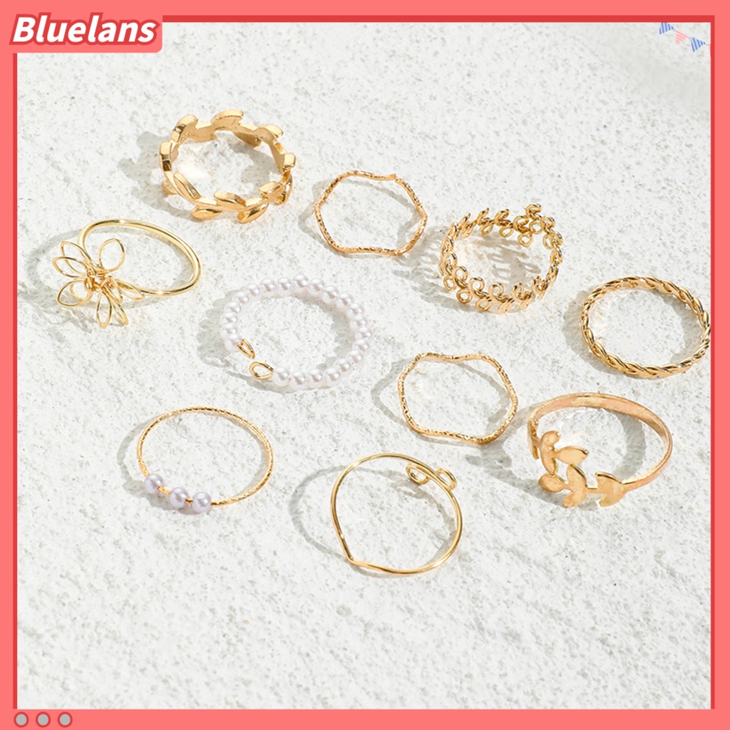 [BLS] 10pcs Cincin Jari Hollow Out Bunga Wanita Bohemian Electroplating Knuckle Rings Untuk Pesta