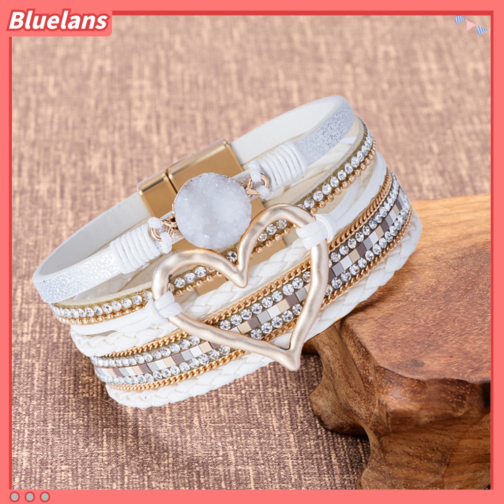 [BLS] Wanita Gelang Kulit Imitasi Cinta Hati Pesona Multi-layer Bohemia Resin Batu Hadiah Dikepang Punk Gadis Manset Bangle Fashion Perhiasan