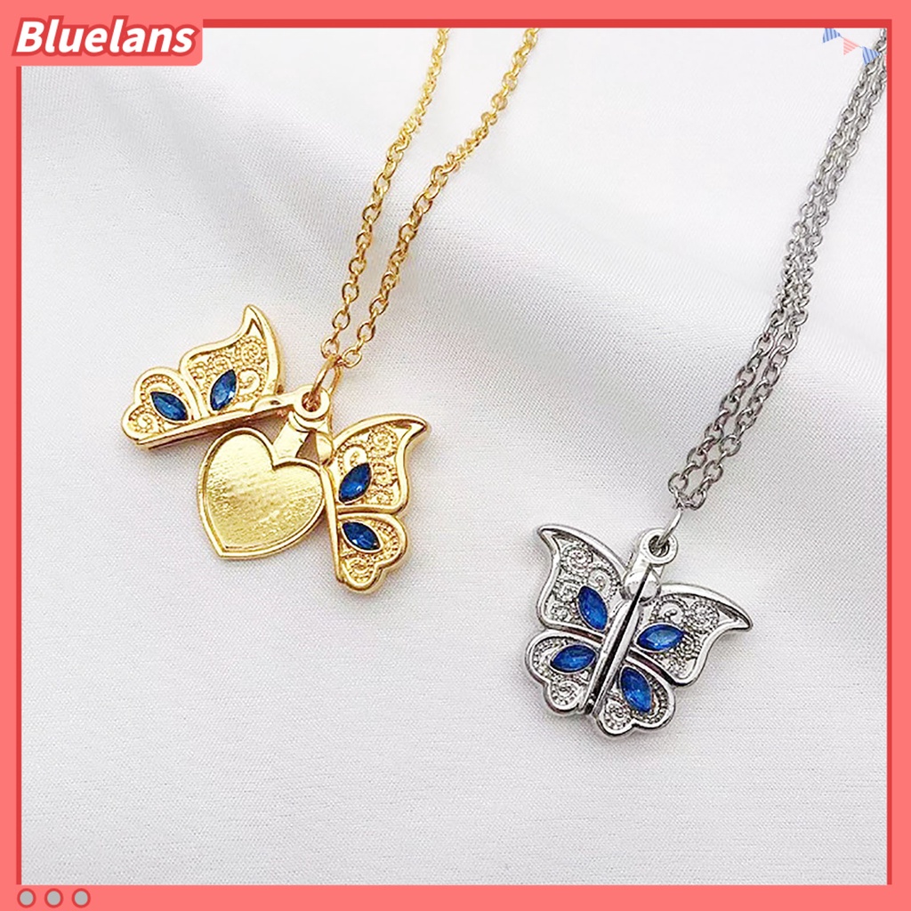 [BLS] Kalung Wanita Butterfly Open Heart Berlian Imitasi Women Pendant Untuk Hadiah