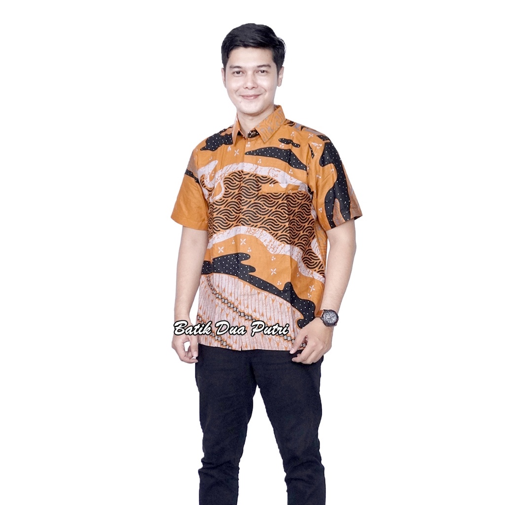 Couple Batik Abstrak Sunkise Batik Wanita Modern Kemeja Hem Pria