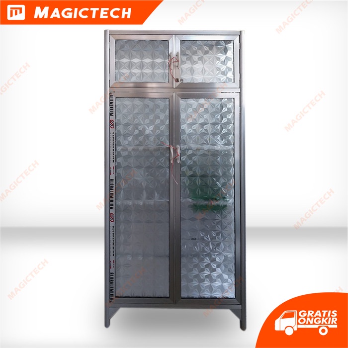 LEMARI RAK PIRING 2 PINTU KACA POLOS Full Rak 80CM