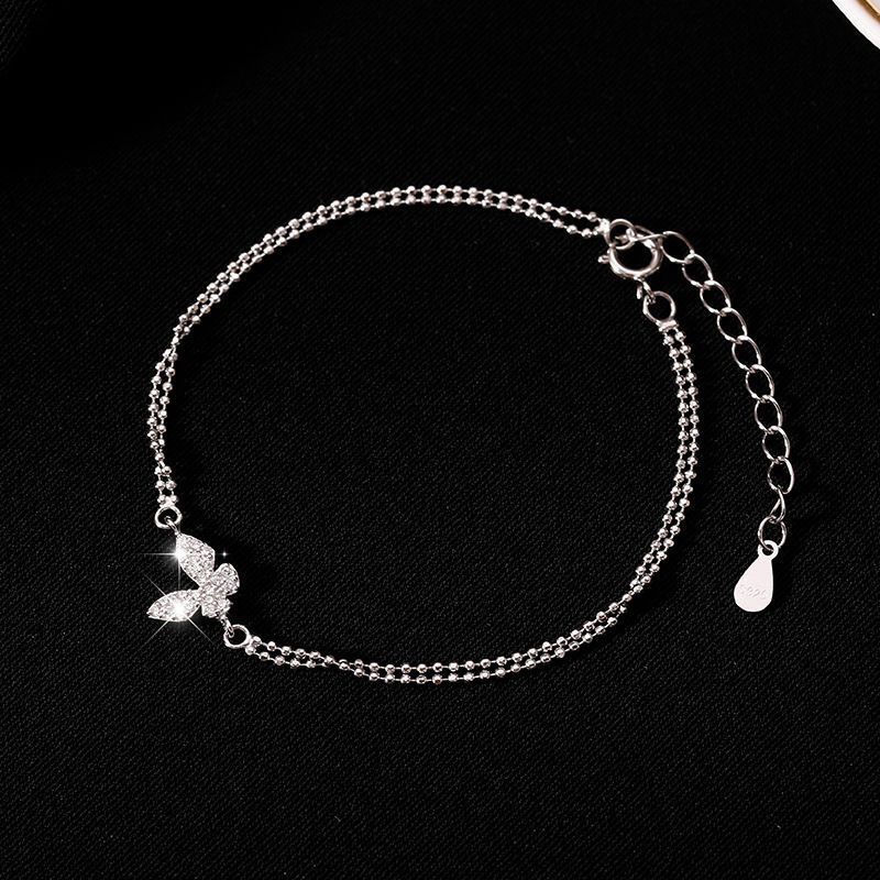 Mornin Gelang Kupu-Kupu Zirkon Bersinar Manis Untuk Wanita Anti-Alergi Rantai Warna Silver Bling Bracelet Gelang Retro Ringan id