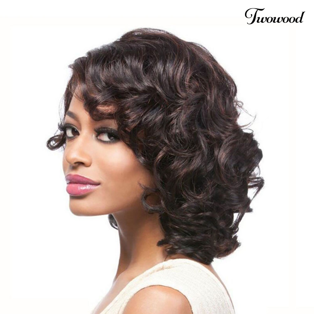 Twowood Fashion Pendek Keriting Wig Serat Sintetis Menawan Wanita Pesta Harian Sopak