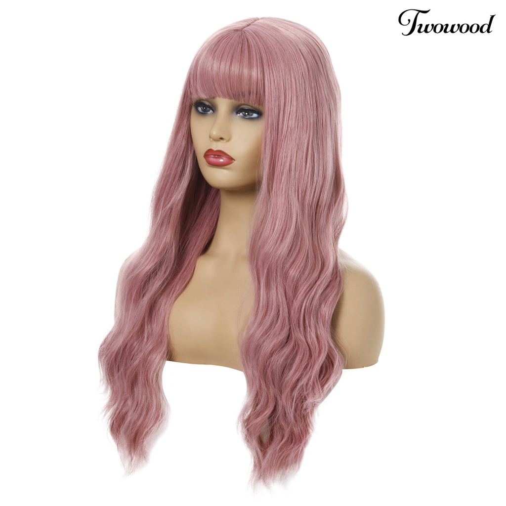 Twowood Fashion Wanita Cosplay Pesta Harian Panjang Keriting Wig Sopak Rambut Imitasi Dengan Poni