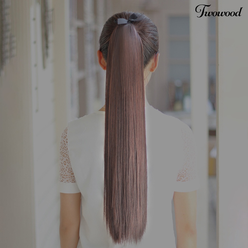 Twowood Perban Ketat Serat Suhu Tinggi Panjang Lurus Wig Ponytail Palsu Alami Untuk Pakaian Sehari-Hari