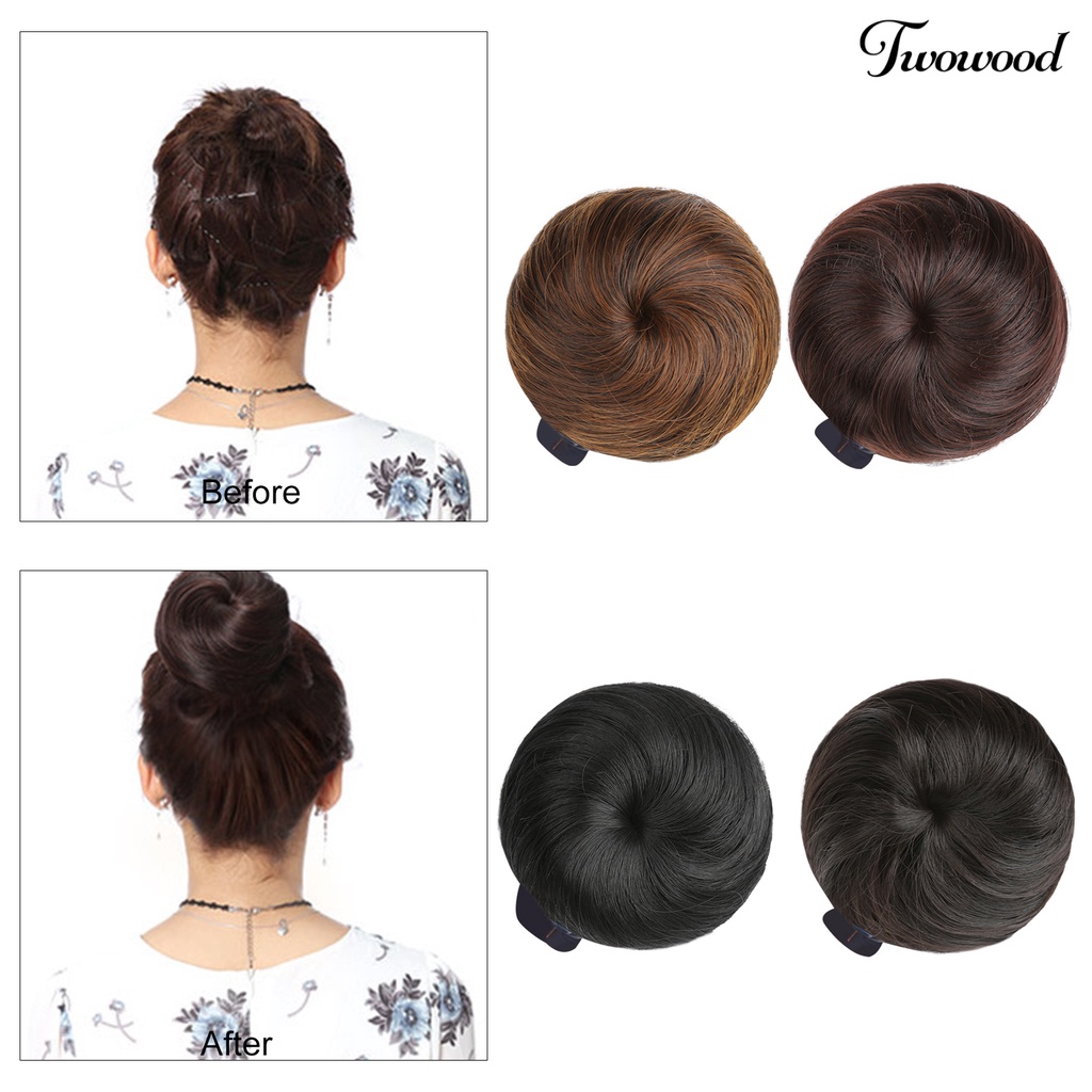 Twowood Chignon Wig Realistis Berbulu Natural Look Clutch Design Membuat Lebih Tebal Lembut Sentuhan Rambut Sintetis Sanggul Klip Wanita Wig Girl Supply