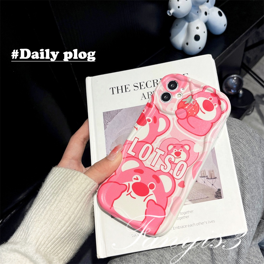 Redmi 12 12C A1 10C 10 10A 9 9A 9C 9T Note 12 12s 11s 10s 11 10 9s 9 Pro Xiaomi Poco X3 X3NFC X3Pro 12 11 Lite Cute Strawberry Bear Wavy Curved Edge Phone Case TPU Soft Cover