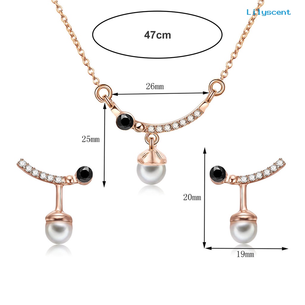 [LS]1 Set Perhiasan Set Geometris Mutiara Imitasi Berlian Imitasi Electroplating High Gloss Dekorasi Hypoallergenic Aksesoris Pengantin Kalung Anting Set Perhiasan Aksesori