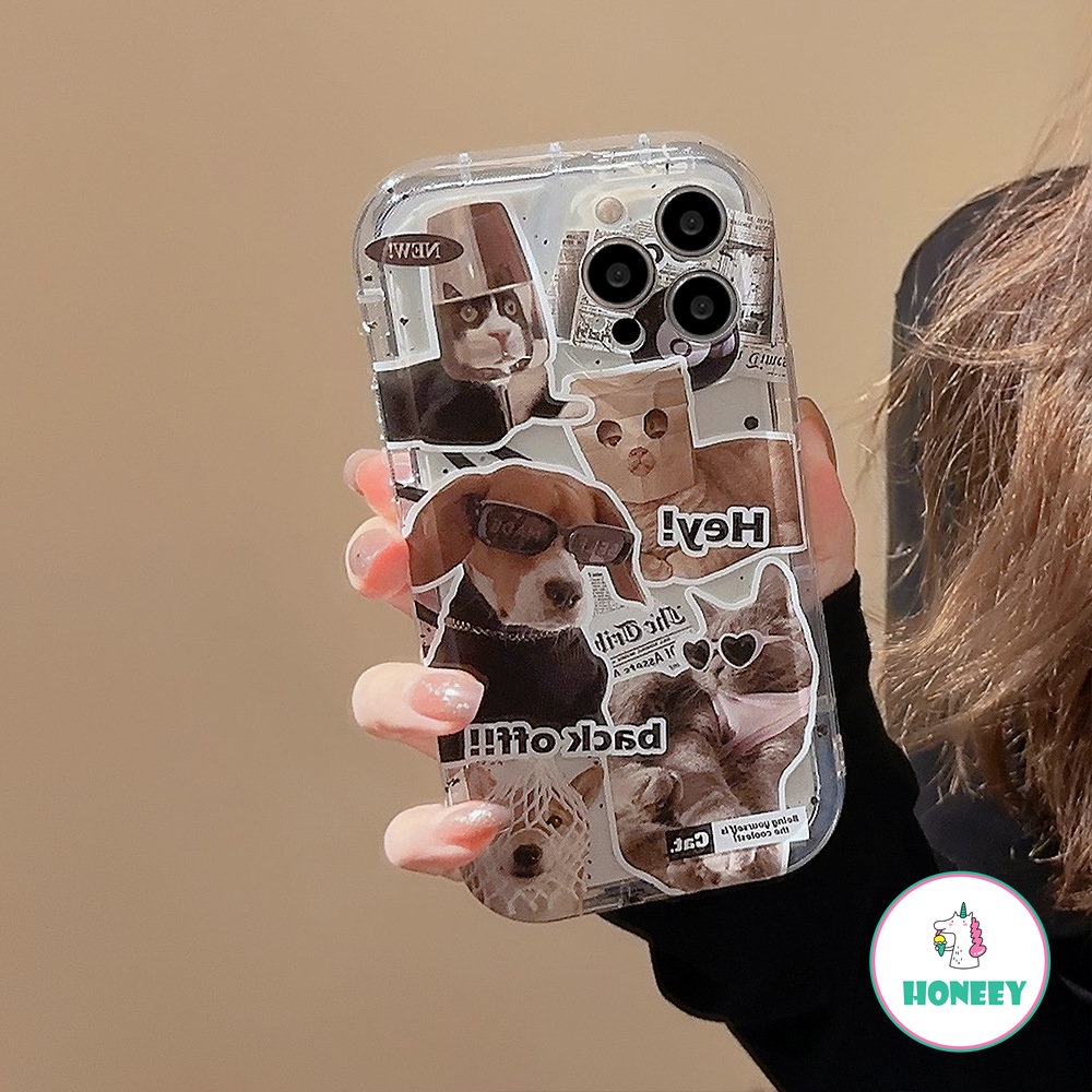 IPHONE Retro Lucu Musim Panas Kacamata Hitam Puppy Cat Casing Ponsel Jernih Untuk Iphone14 13 12 11 Pro Max14 Plus Airbag Casing Ponsel Lucu Soft Cover