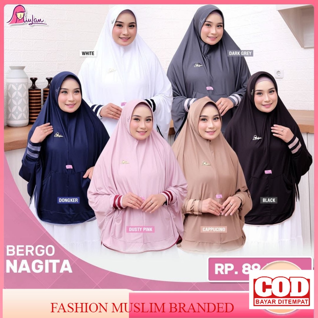 BERGO NAGITA MIULAN JILBAB INSTAN LENGAN PANJANG KERUDUNG PRAKTIS PET ANTEM  KRUDUNG JUMBO SYARI UMR