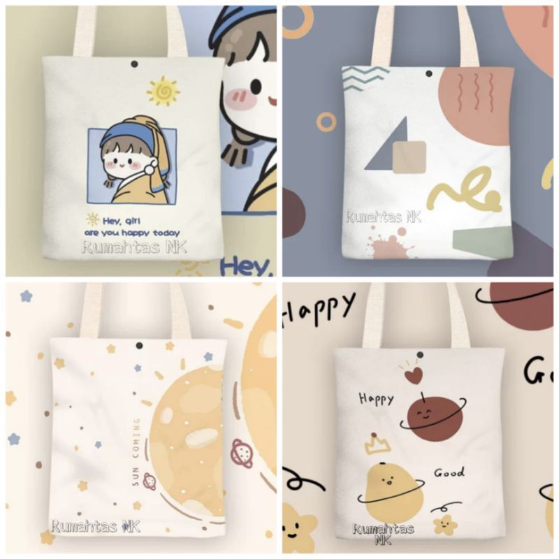 TOTE BAG LUCU MOTIG KOREA TOTE MURAH CANTIK TOTE KULIAH