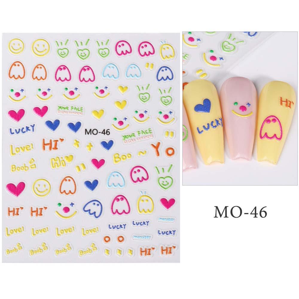 Mxbeauty Stiker Kuku Kartun Fashion Ins Style Kupu-Kupu Warna-Warni Lucu Hiasan Kuku Wajah Tersenyum