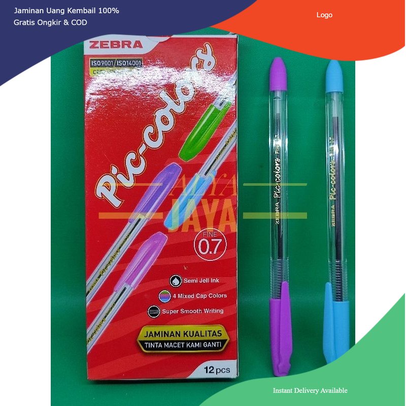 Pulpen Pena Ballpoin Zebra Pic color 1 pack Isi 12 Pcs