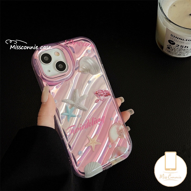 IPHONE Fantasy Case Bening Kartu Laser Mutiara Bintang Laut Shell Kompatibel Untuk Iphone11 12 13 14 Pro Max7 8 Plus 6 6S 7 8 Plus XR X XS MAX SE 2020kreativitas 3D Stereo Motif Bergelombang Cover