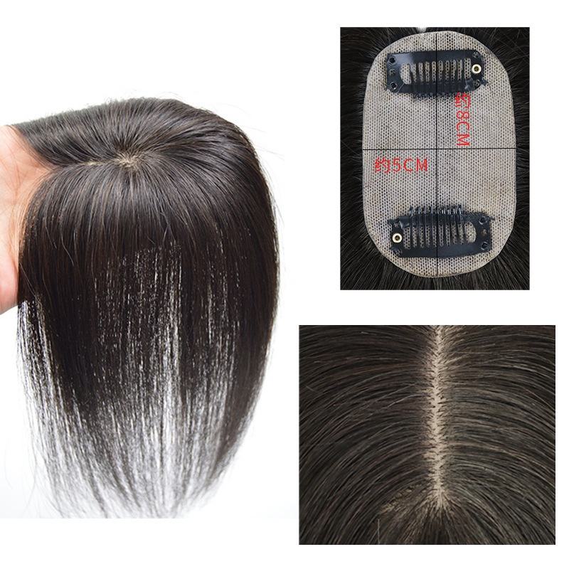 Topper Human Hair Mono Base  For Women Human Hair Clip In Toupee Hairpieces Straight  Hair Piece