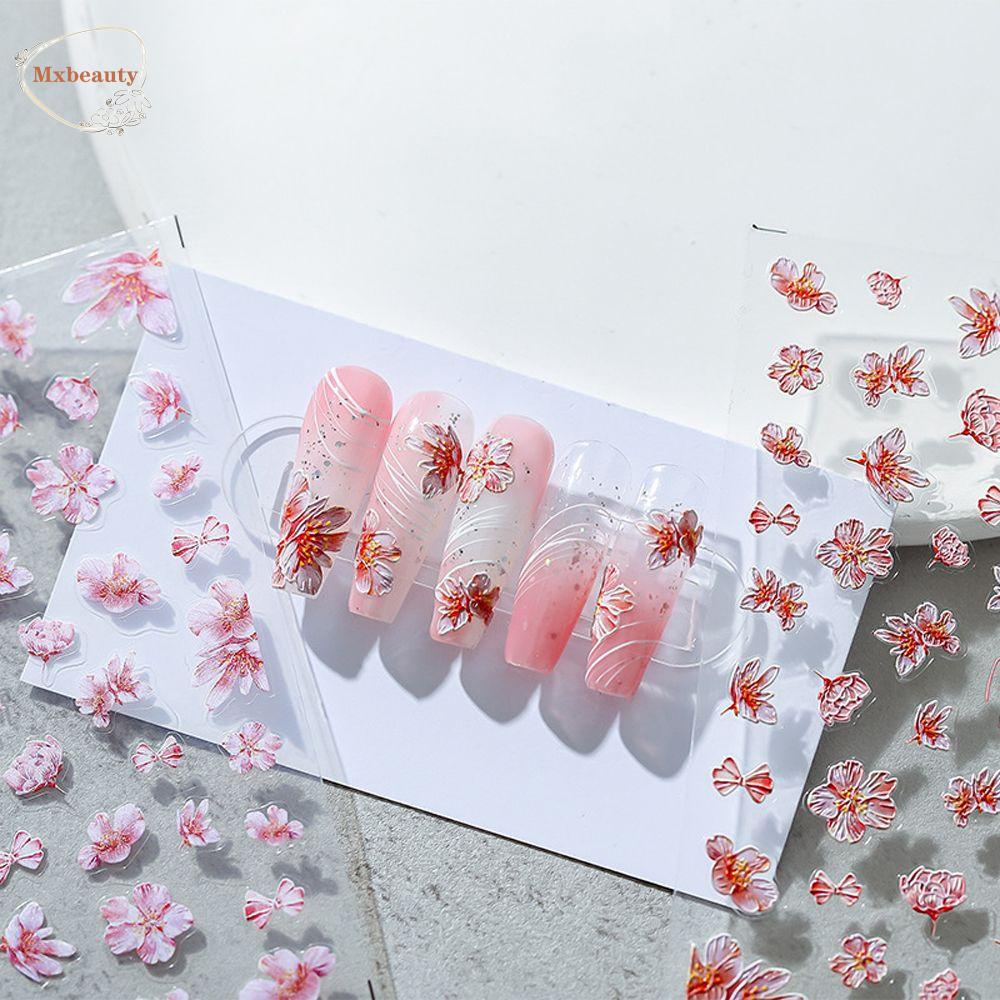 Mxbeauty Bunga Stiker Kuku Fashion Daun Alfabet Succulent Tanaman Self Adhesive Nail Art Dekorasi