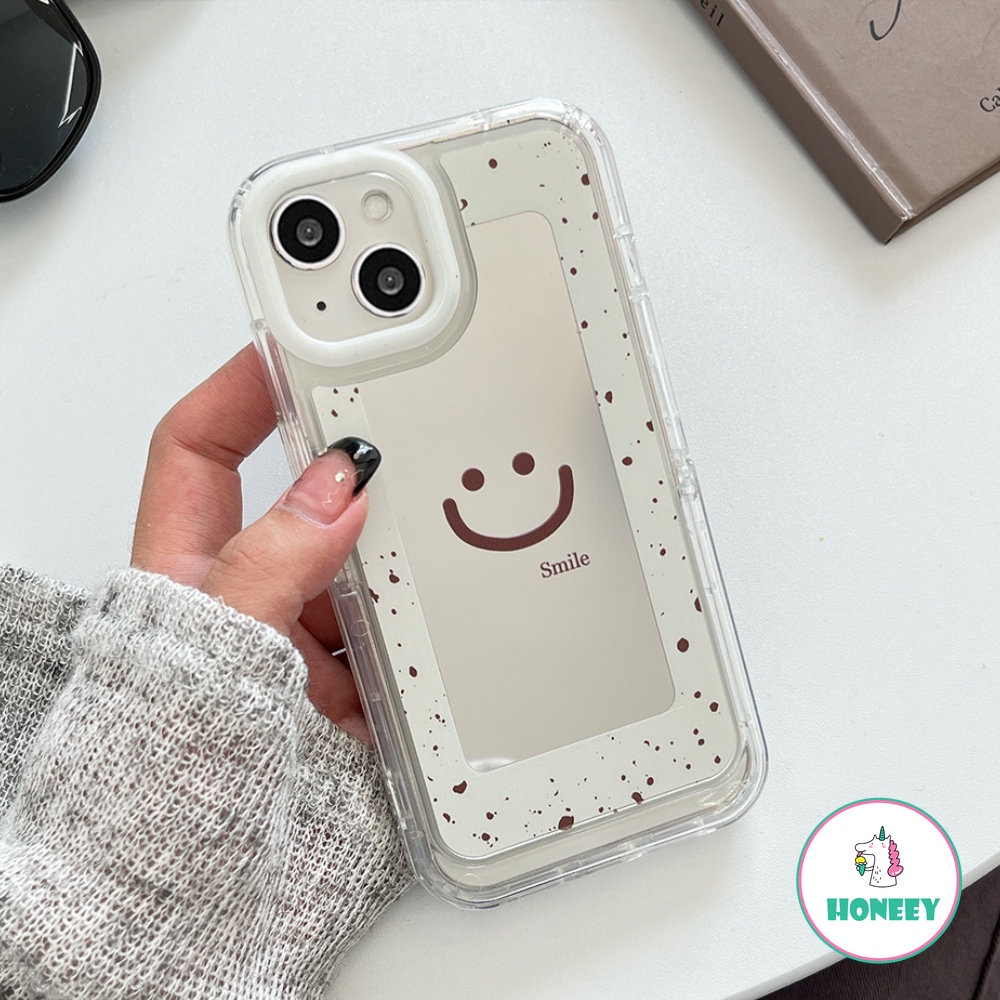 IPHONE Smiley Sederhana Cermin Rias Tak Terlihat Stand Phone Case Untuk Iphone14 12 13 11 Pro Max Lembut TPU Shockproof Pelindung Handphone Cover