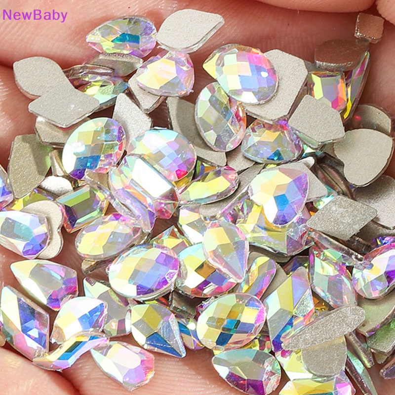 Newbaby 100pcs Photochromic Aurora Rhinestones Nail Art Dekorasi Bentuk Campur Drop Parts ID