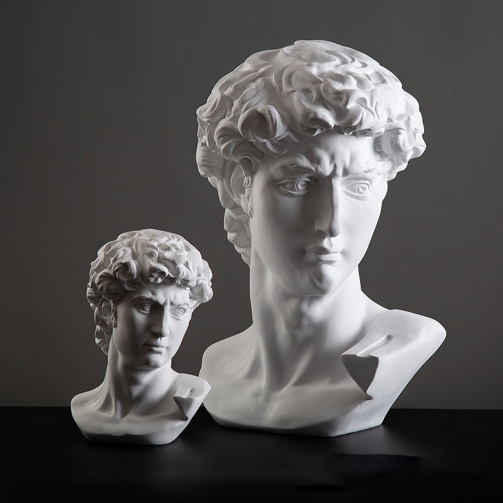 ღ Nordic David Patung Resin White David Kepala Potret Mitologi Yunani Patung Kepala Plester Dekorasi Ruang tamu Potret Seni Dekorasi Rumah