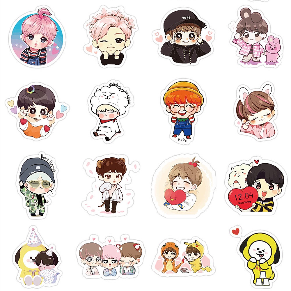 40pcs /set BT-S Foto Gambar Kartun Stiker Laptop Ponsel Bagasi DIY Dekorasi Bangtan Boys Q Ver. Paster