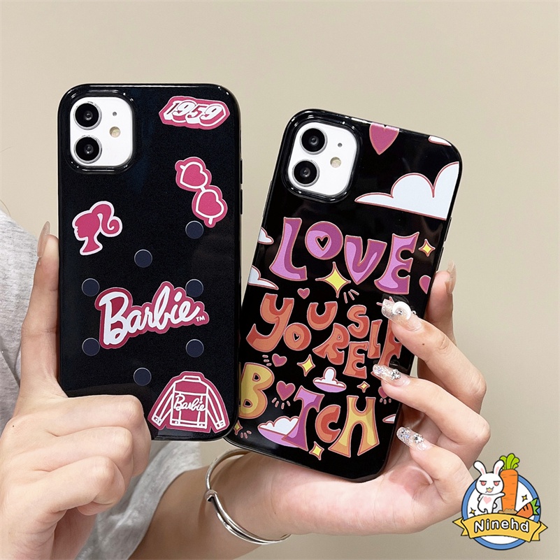 IPHONE Cute Pink Huruf Inggris Barbie Phone Case Kompatibel Untuk Iphone14 13 12 11 Pro Max X Xr Xs Max 8 7 6 6s Plus SE 2020 Pelindung Lensa Kamera Soft Liquid Silicone Case Phone Cover