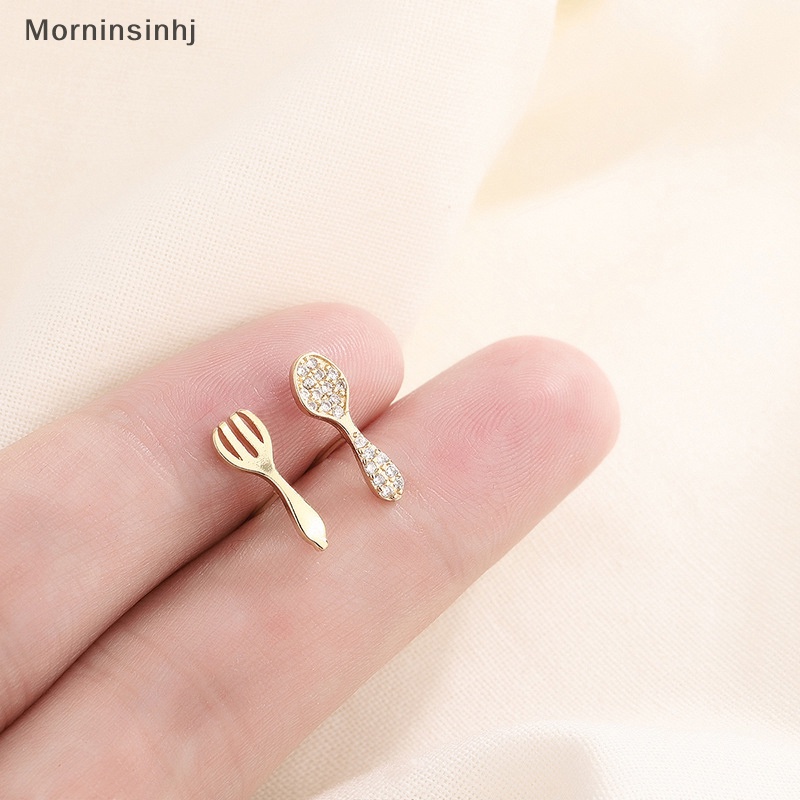 Mornin Anting Stud Sendok Garpu Kristal Mini Untuk Wanita Anting Kepribadian Sederhana id