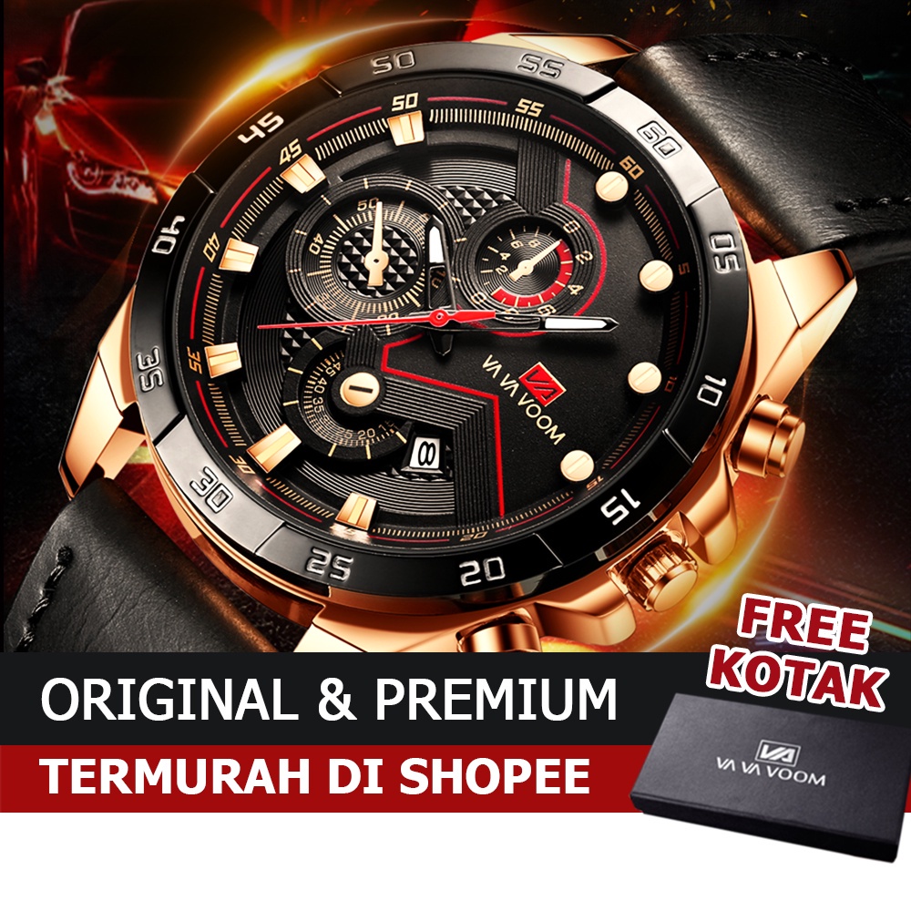 PROMO!!! Jam Tangan Tali Kulit Pria Sporty Impor VAVA VOOM VA-2162 Original Fashion Business Auto Date