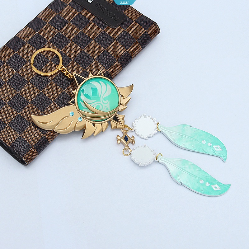 Genshin Impact Venti Keychain Cosplay Eye Of Original God Anime Wing Feather Key Rings Aksesoris Ransel Gantungan Kunci Bulu [ZK]