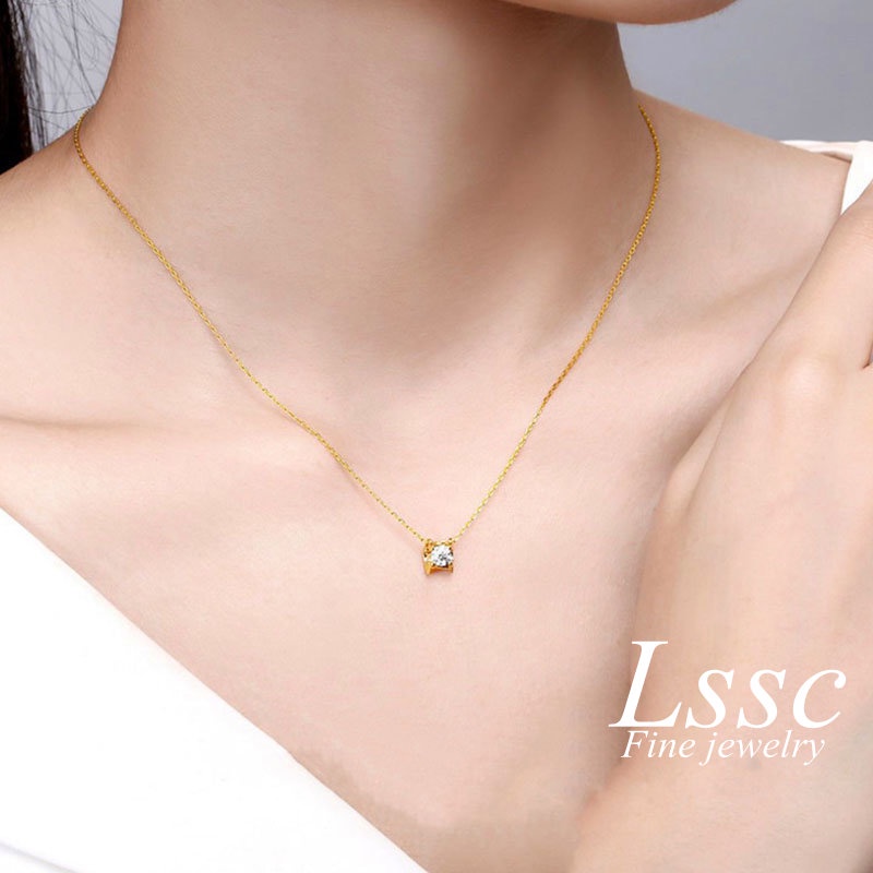 Kalung Titanium Berlian Permata Satu Emas 18K Anti Karat Aesthetic Simple Fashion Aksesoris Wanita Perhiasan