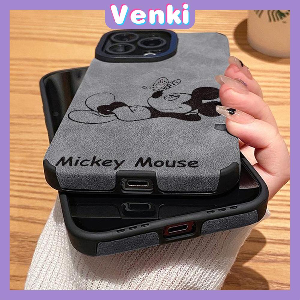 VENKI - Untuk iPhone 11 Case Leather Pupil Suede Case Soft Shockproof Phone Case Camera Simple Cute Cartoon Mouse Kompatibel dengan iPhone 14 13 Pro max 12 Pro max xr xs 7Plus 8Plus