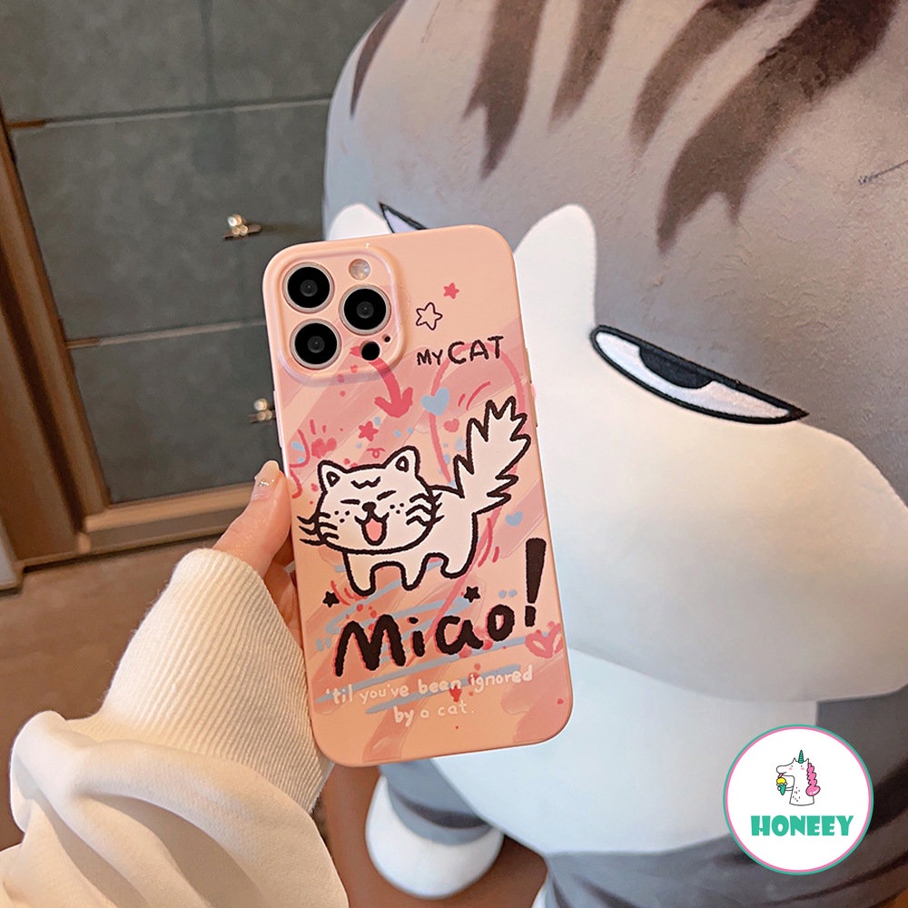 IPHONE Pink Lucu Graffiti Art Meow Anger Cat Phone Case Untuk Iphone14 13 12 11 Pro Max14 Plus Case Lucu Manis Kartun Doodle Cover