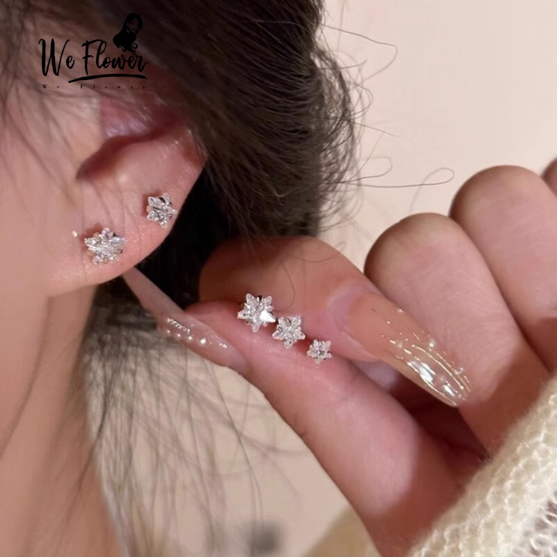 Kami Bunga Elegan s925 Perak Bersinar Zirkon Bintang Stud Anting-Anting Untuk Wanita Gadis Korea Lucu Kecil Geometris Anting-Anting Hypoallergenic Pakaian Sehari-Hari Telinga Perhiasan Hadiah
