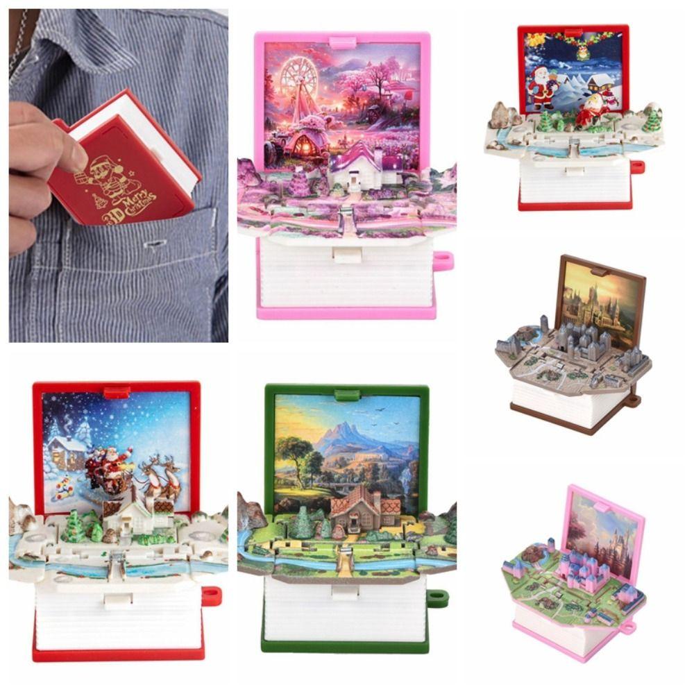 Needway 3D Mini Lipat Buku Gantungan Kunci Kenyamanan 3D Plastik Castle Cottage Key Holder Untuk Anak