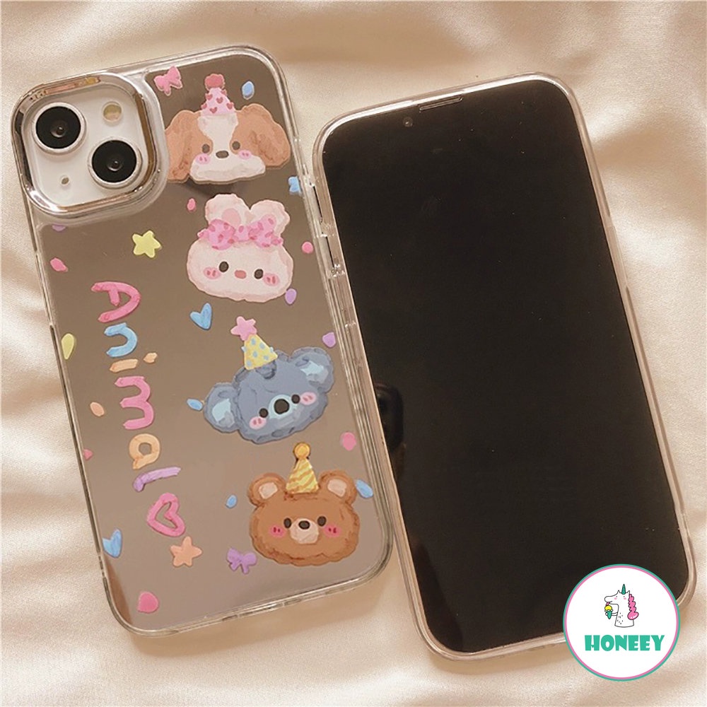 Casing Ponsel Cermin Rias Fashion Kartun Kompatibel Untuk iPhone 14 Pro Max13 12 Pro Max11 Binatang Lucu Shockproof Back Cover